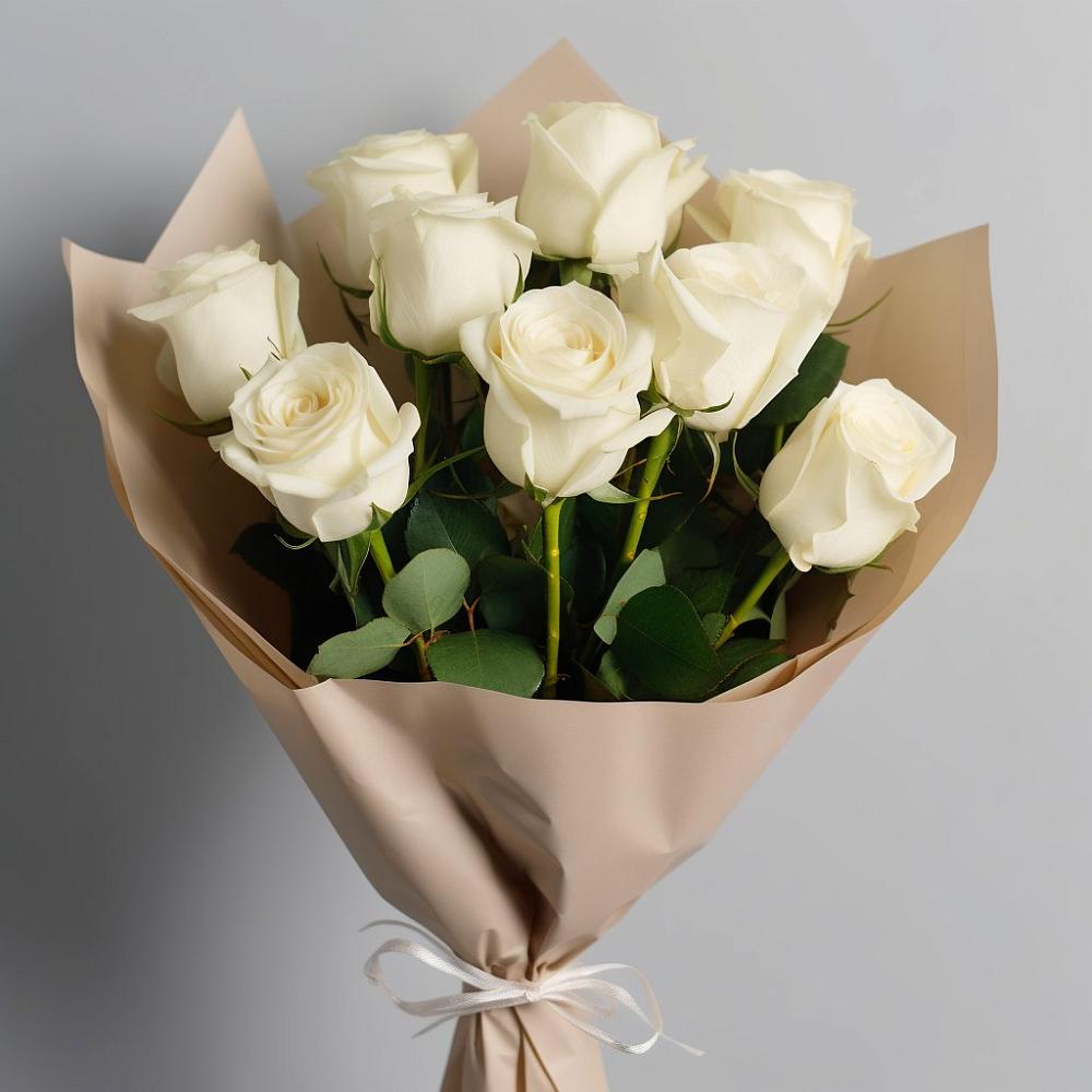 9 Белых роз Эдлесс Лав в Кезе Букет 9 Белых роз Эдлесс Лав в Кезе