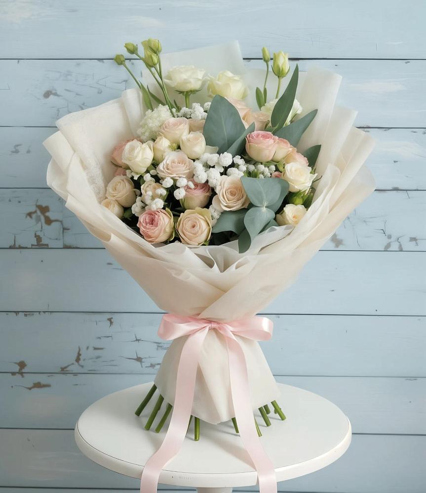 Букет цветов из: Розы и Лизиантусы в Кезе